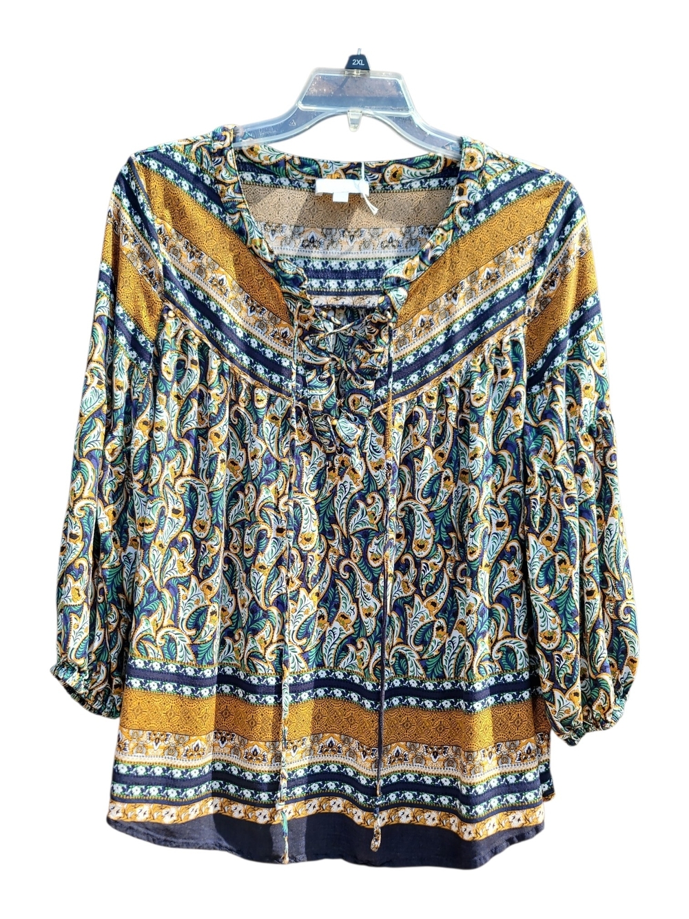 Suzanne Betro Multicolor Paisley Lace-Up Blouse